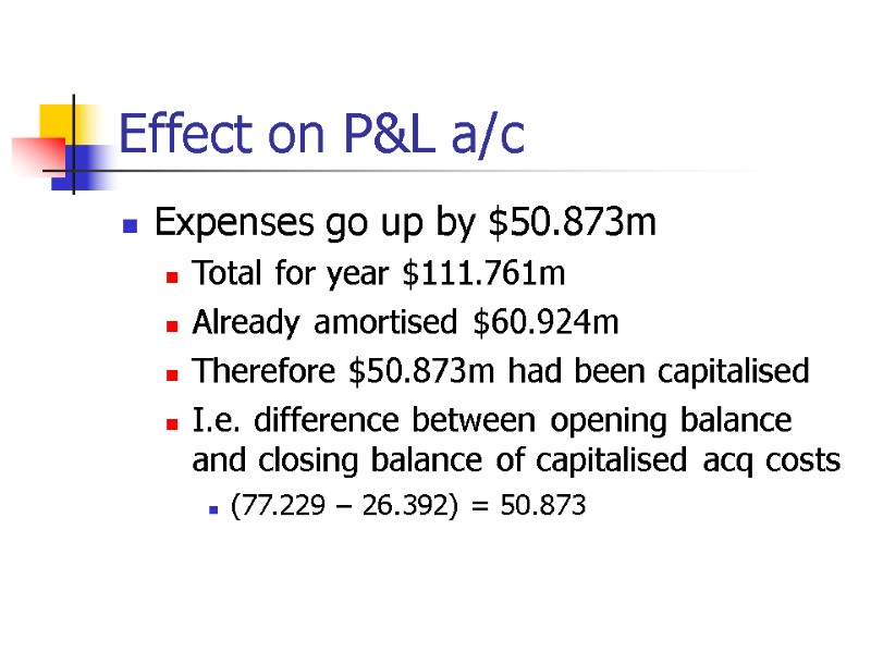 Effect on P&L a/c Expenses go up by $50.873m Total for year $111.761m Already